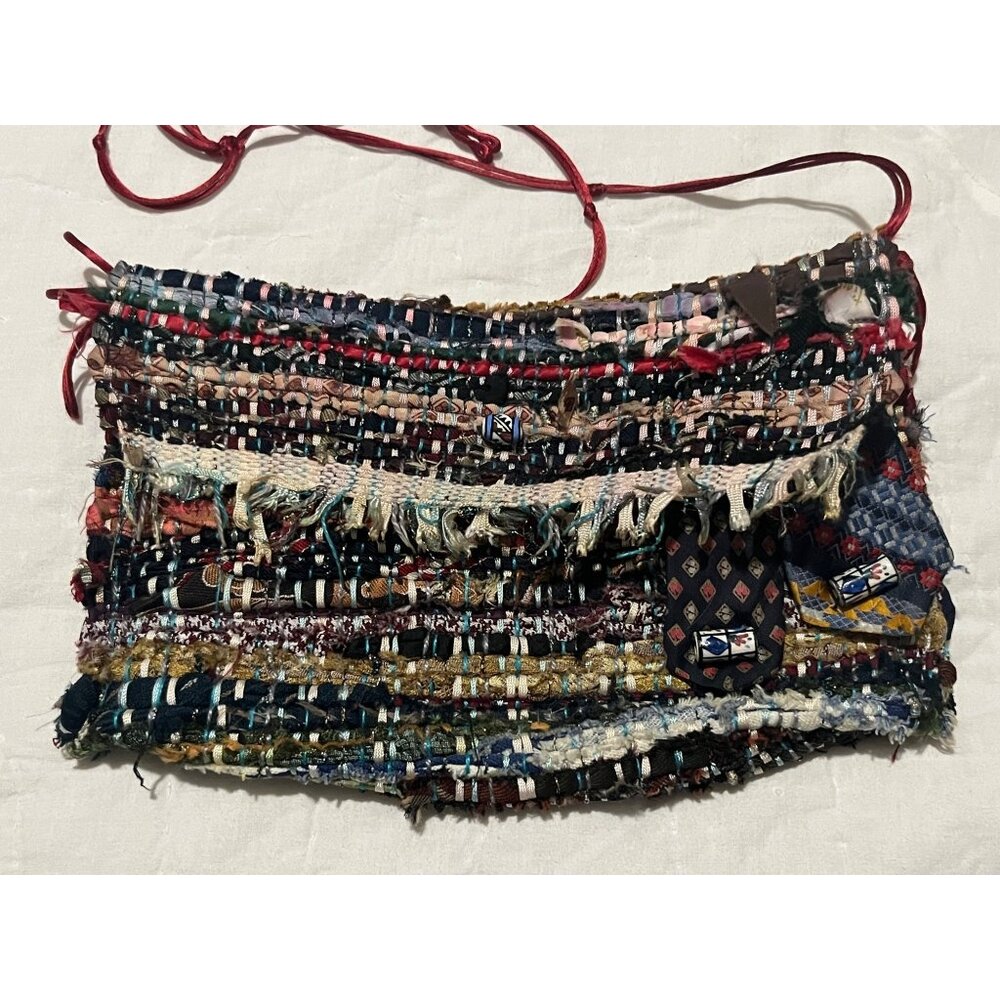 Handwoven Multi-Color Upcycled Fabric Tie Purse By Audrey Legatowicz Designer-We